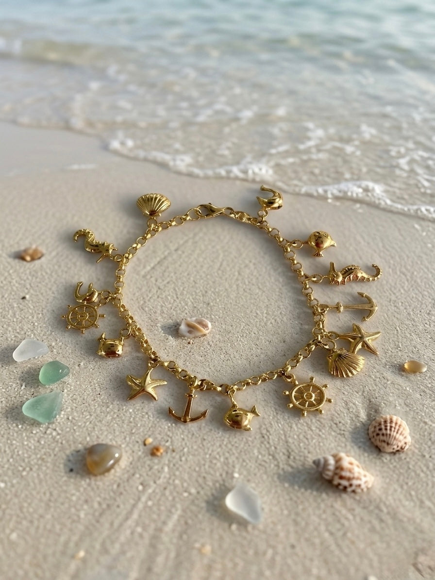 18 Karat Gold italienisches nautisches Charm-Armband – 18 cm