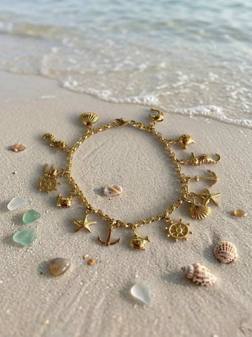 18k Gold Italian Nautical Charm Bracelet – 18cm