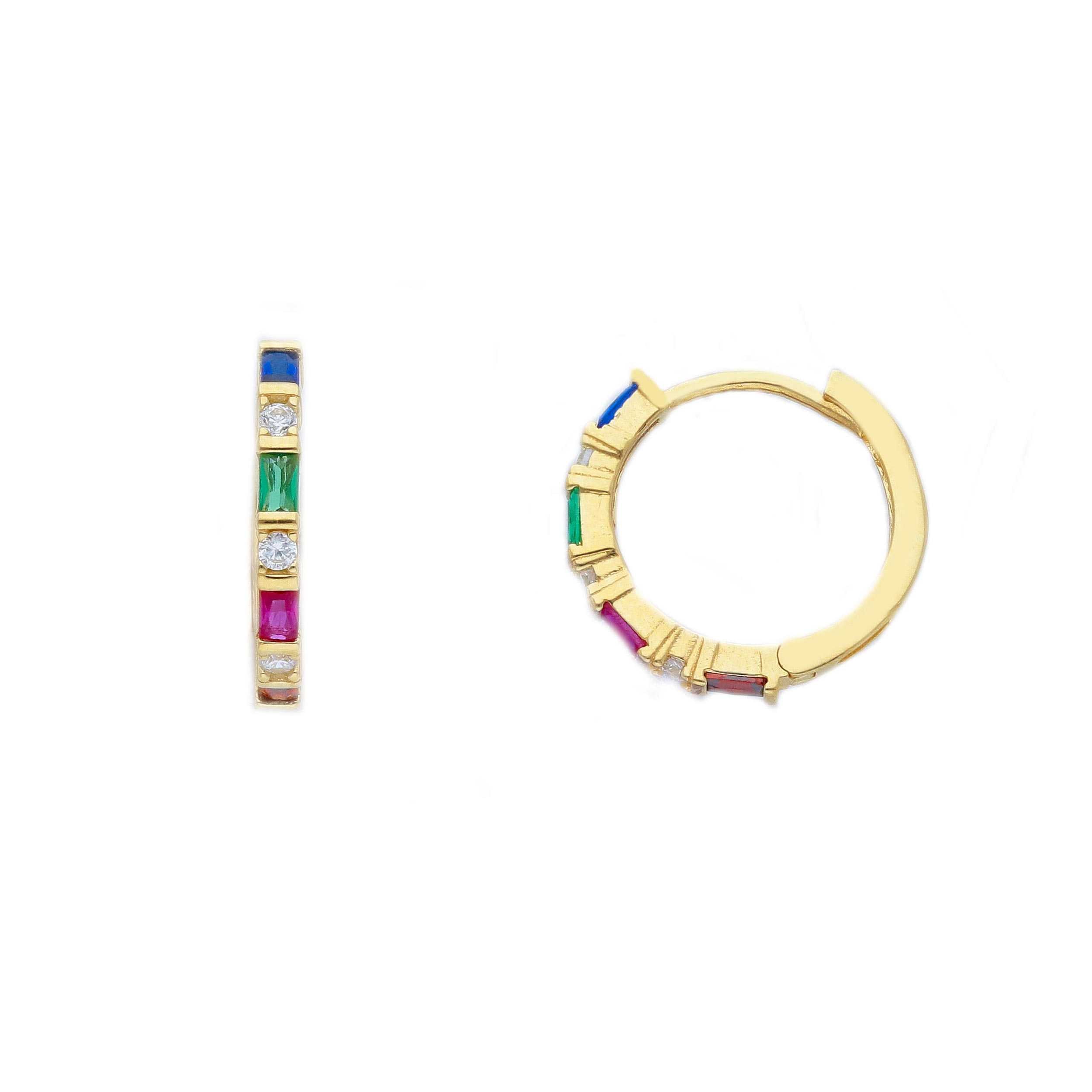 Vibrant Rainbow Cubic Zirconia Huggie Hoops