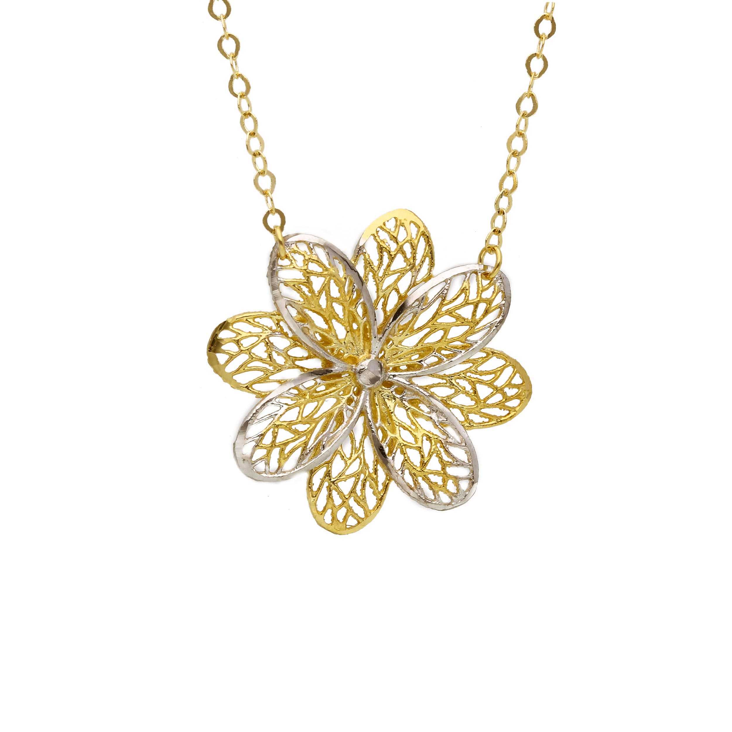 Italian 18K yellow gold necklace with a nature-inspired central pendant, crafted by Almas Jewellery Vienna.