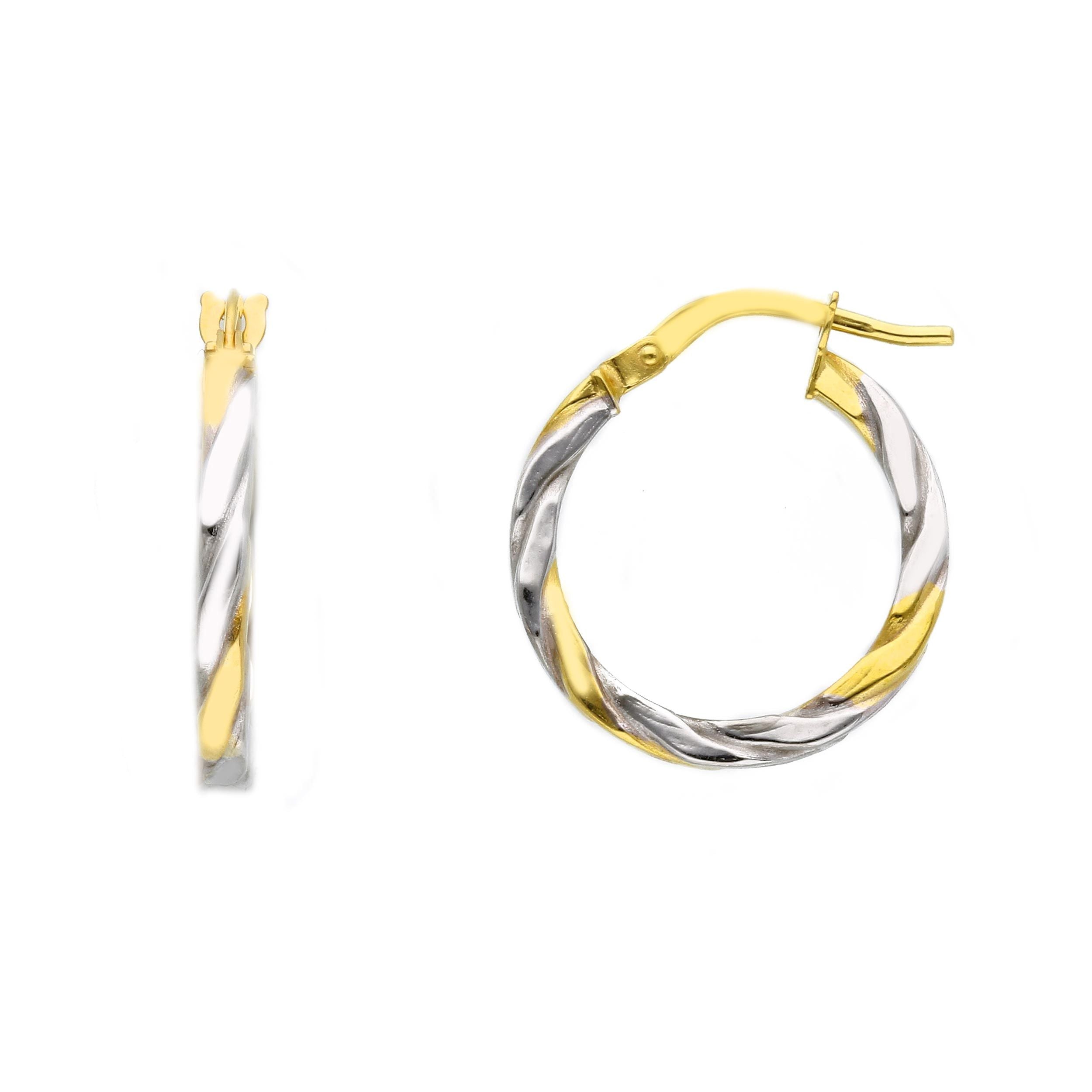 14kt Two-Tone Twisted Gold Hoop Earrings