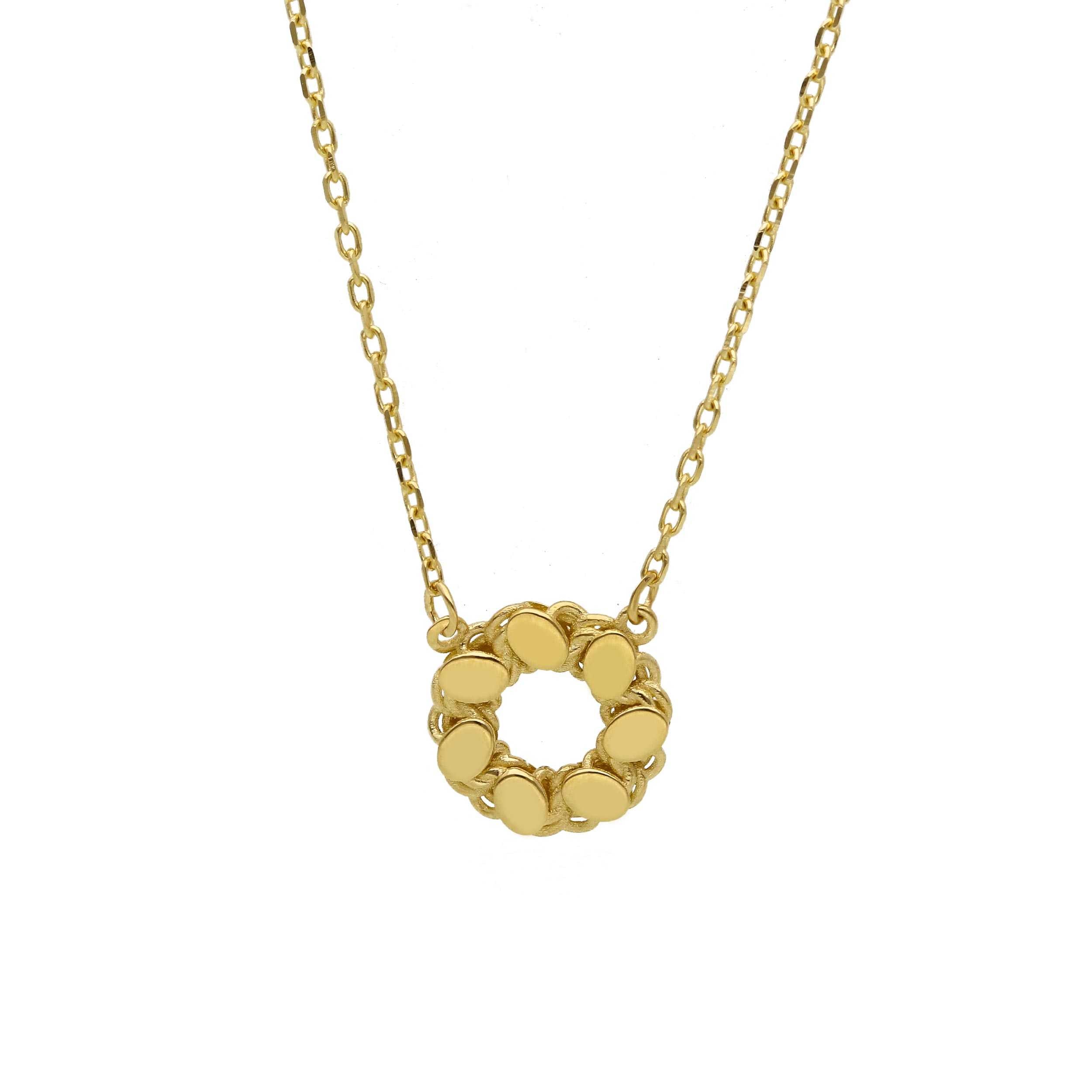 Minimalist 14kt gold circular symbol necklace from Almas Jewellery Vienna, featuring a simple, elegant gold pendant.