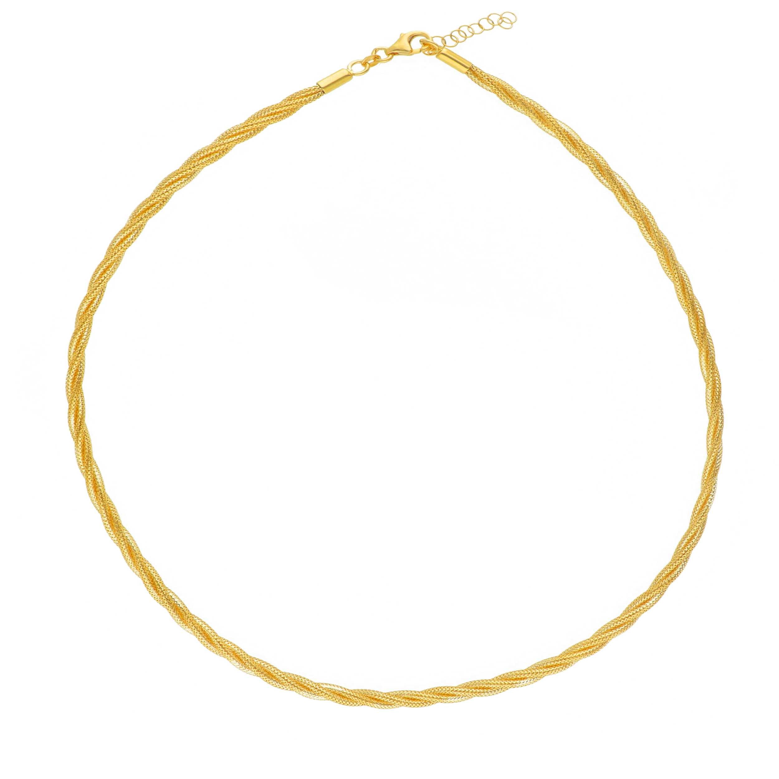 Elegant 14kt gold cloth-like necklace by Almas Jewellery Vienna featuring a smooth, shiny gold finish and intricate design.