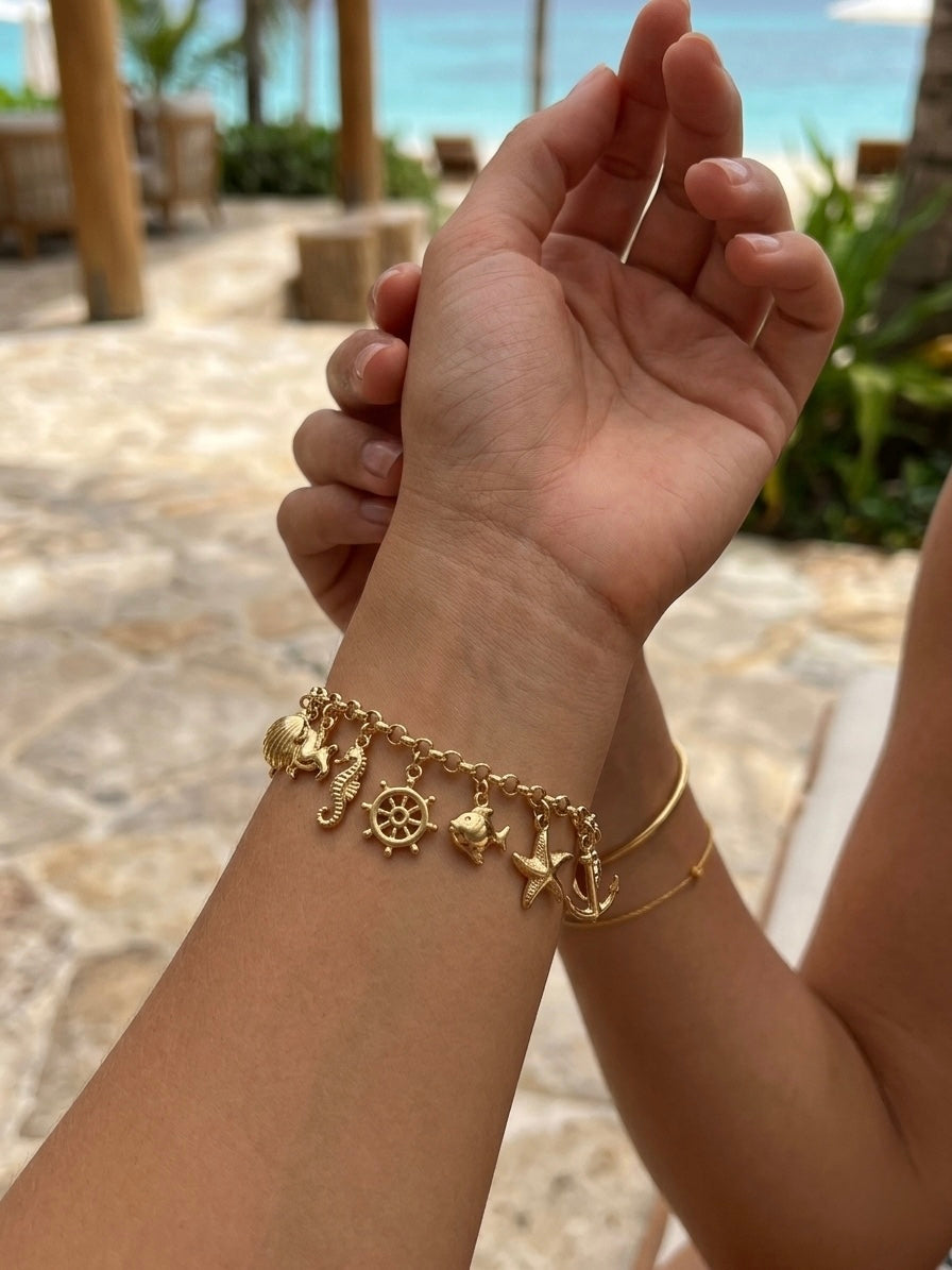 18 Karat Gold italienisches nautisches Charm-Armband – 18 cm
