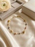 18k Solid Tricolor Gold Geometric Station Bracelet | Italian Crafted