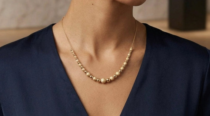 18 Karat Gelbgold Italienische Perlenkette – Elegante, texturierte, gestufte Kugelkette (45,3 cm)