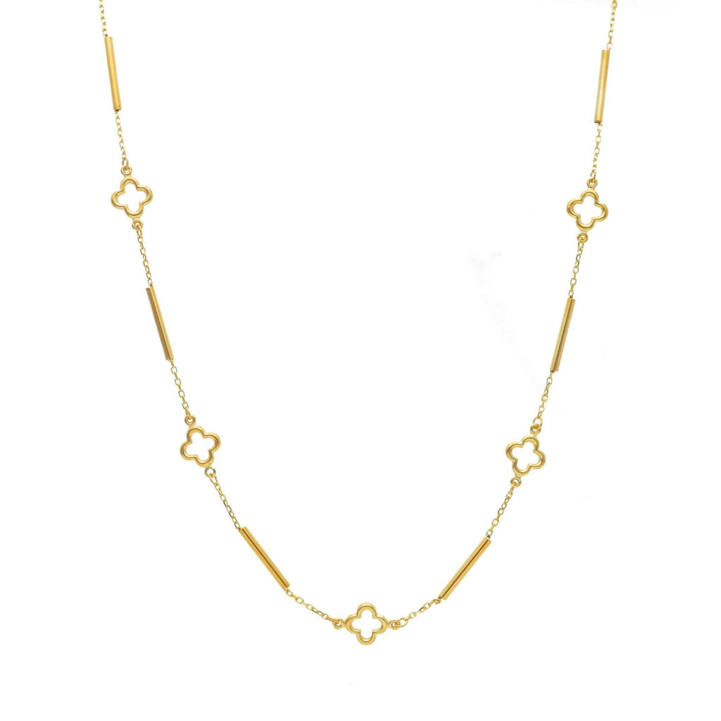 18K Gelbgold Halskette Kleeblatt & Stab – Edle italienische Handwerkskunst (42cm)