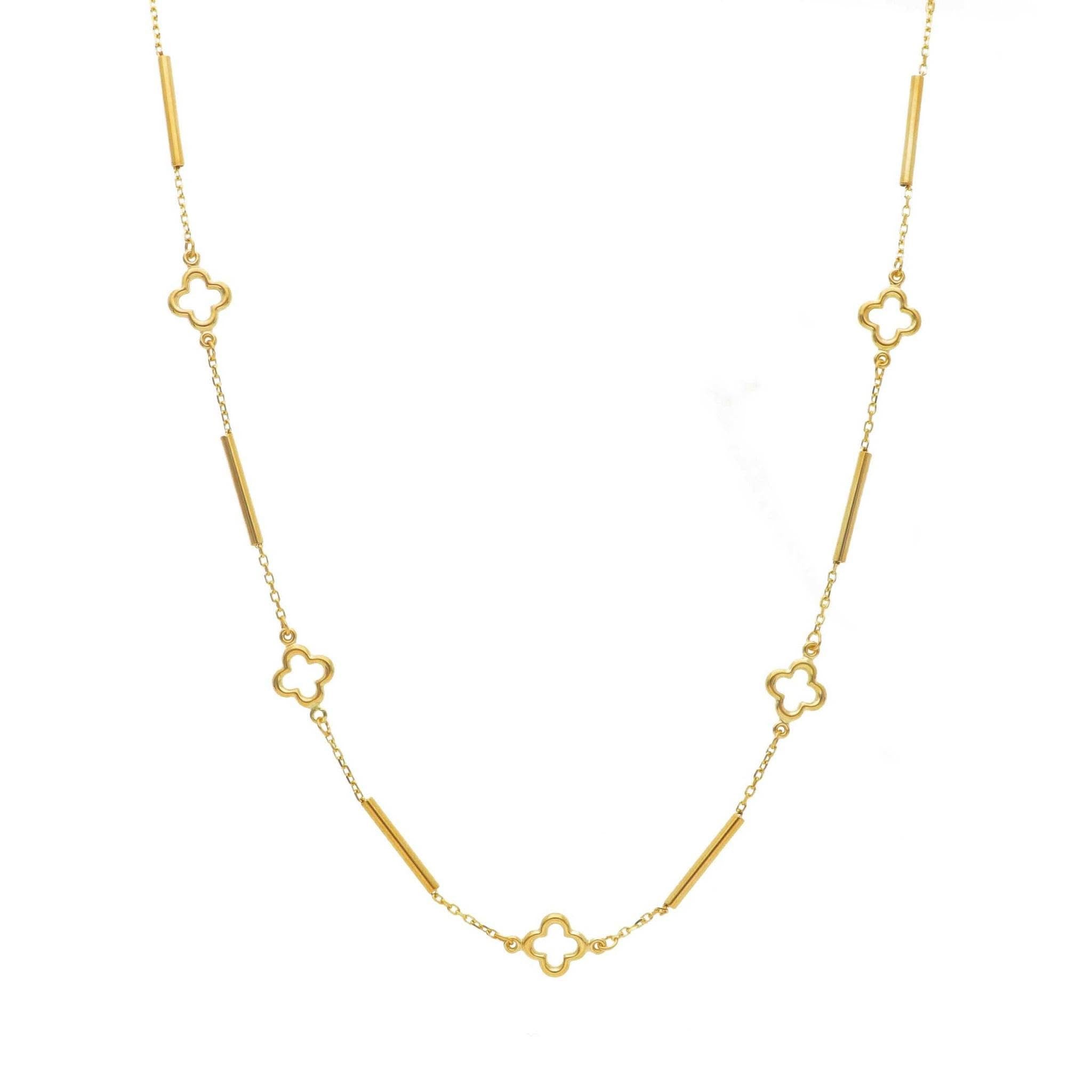 18K Gelbgold Halskette Kleeblatt & Stab – Edle italienische Handwerkskunst (42cm)