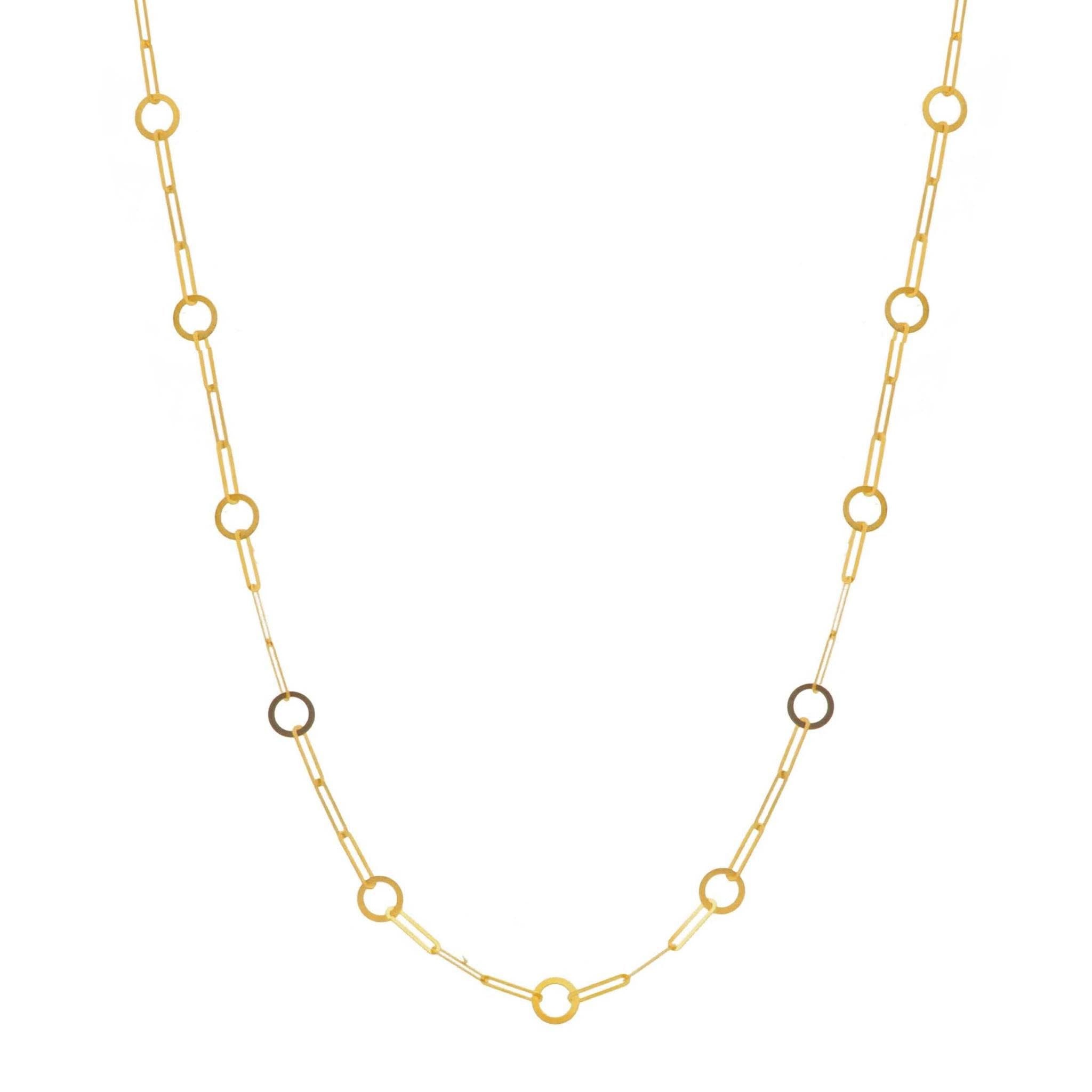 18K yellow gold Italian paperclip and circle link chain necklace by Almas Jewellery Vienna, featuring a stylish and elegant design.