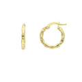 Textured 14kt gold hoop earrings by Almas Jewellery Vienna displayed on a neutral background.