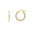 Textured 14kt gold hoop earrings by Almas Jewellery Vienna, featuring a polished, lightweight design with a secure clasp.