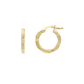 Textured 14kt gold hoop earrings by Almas Jewellery Vienna, showcasing their elegant, shiny design and classic hoop style.