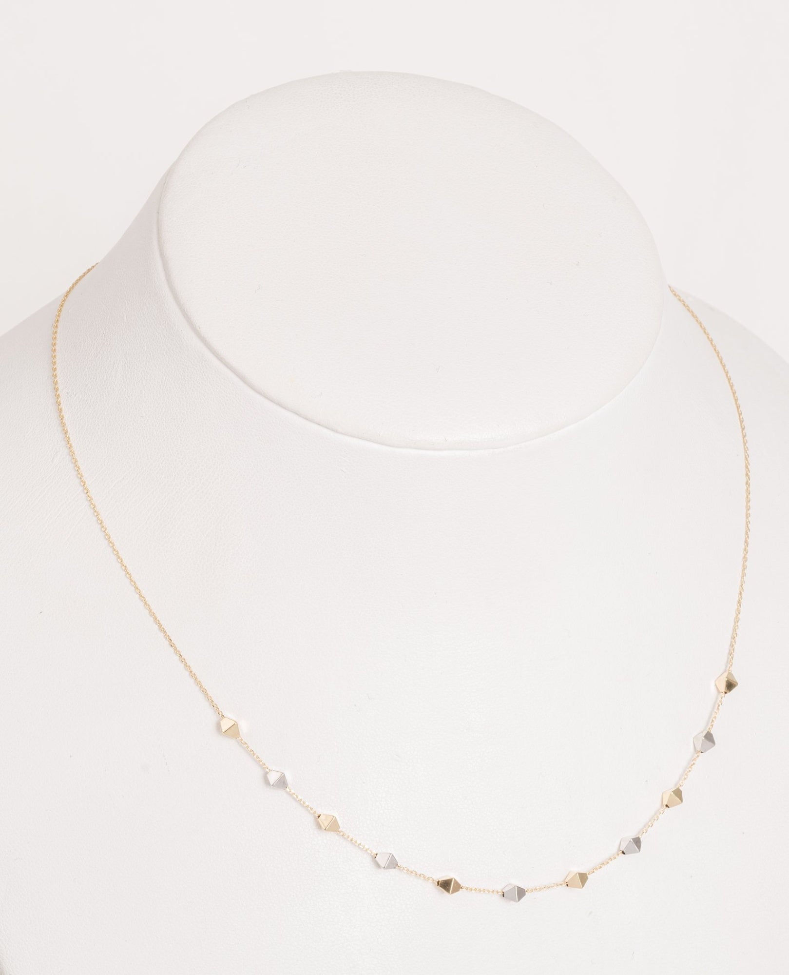 14k Yellow Gold Italian Necklace double pyramid elements Length 42 cm + 3 cm extension